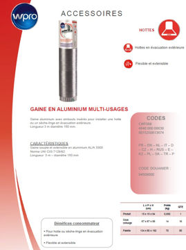 Image de Gaine de hotte aluminium 3 m - diam 150 mm- CHT350